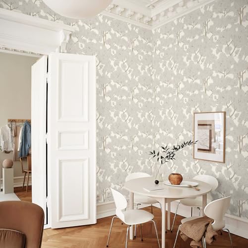 JiffDiff Tree Wallpaper Peel and Stick Jungle Wall Paper Forest Mural Stick on Wallpaper Modern Waterproof Self Adhesive Contact Paper(17.3" x 800" Cream) - Image 3