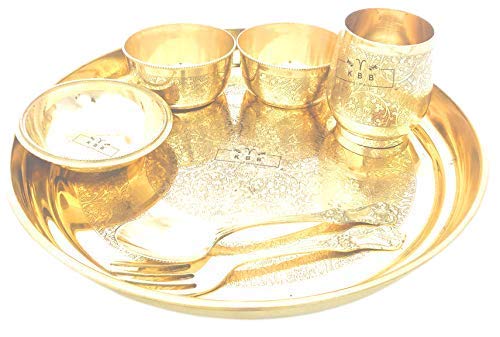 KBB Brass THALI Set Etching DesignBrass Dinner Set 12 INCH THALI - Image 2