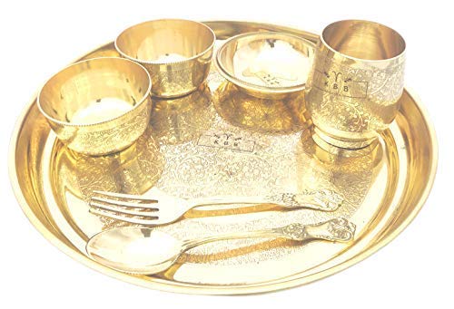 KBB Brass THALI Set Etching DesignBrass Dinner Set 12 INCH THALI - Image 3