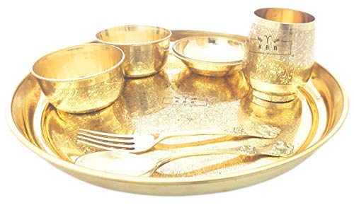KBB Brass THALI Set Etching DesignBrass Dinner Set 12 INCH THALI - Image 1