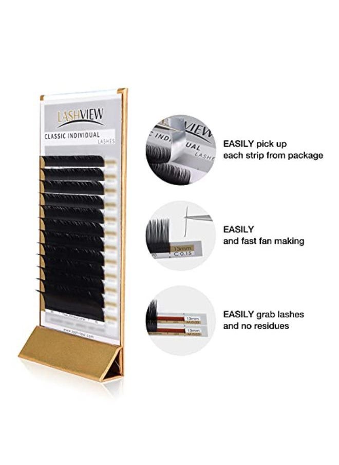 LASHVIEW رموش اصطناعية، رموش فردية، 0.15 سمك D Curl Mixed Tray (8-15 مم)، ليزر فردي وكلاسيكي ممتاز، رموش شبه دائمة طبيعية، رموش من فرو المنك والرموش الناعمة، سهلة الاستخدام  - Image 2
