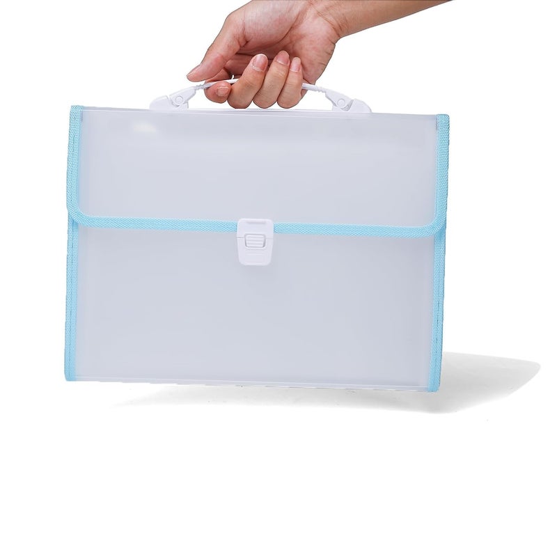 Neomate Expanding File Folder with Handle | 13-Pocket A4/FS Size Document and Certificate Organizer | Transparent Accordion Folder | Blue - Image 3