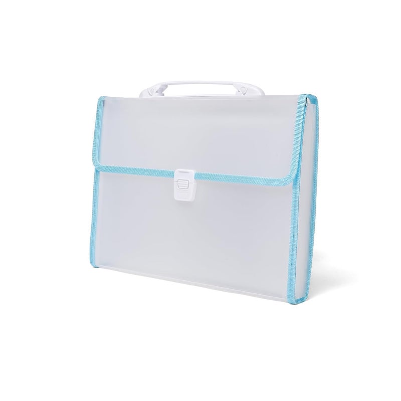 Neomate Expanding File Folder with Handle | 13-Pocket A4/FS Size Document and Certificate Organizer | Transparent Accordion Folder | Blue - Image 1