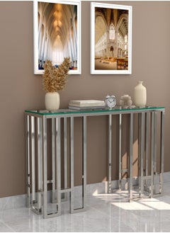 RIGID Stainless Steel Console Table with Glass Top  81.5x120x35cm  - Image 1