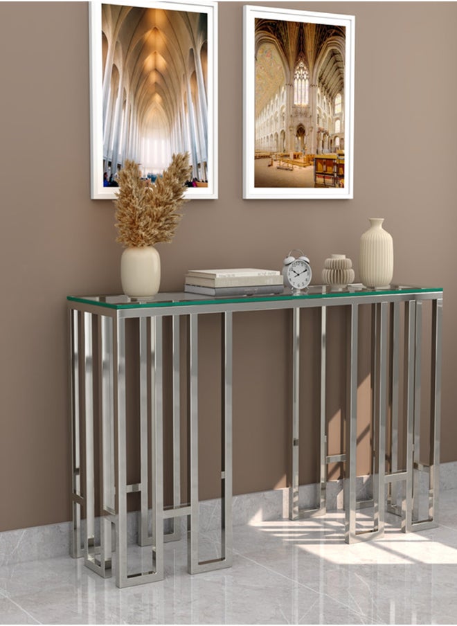 RIGID - طاولة كونسول من الفولاذ المقاوم للصدأ مع سطح زجاجي 81.5 × 120 × 35 سم - Image 1