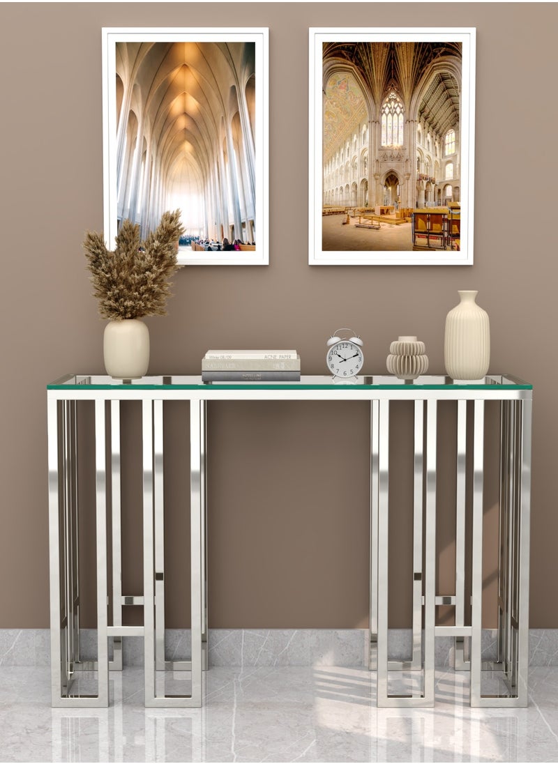 RIGID - طاولة كونسول من الفولاذ المقاوم للصدأ مع سطح زجاجي 81.5 × 120 × 35 سم - Image 1
