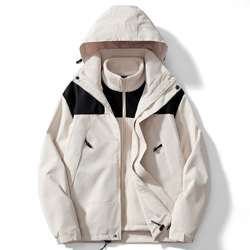 Generic Mens 3-in-1 Detachable Liner Hooded Windbreaker White - Image 1