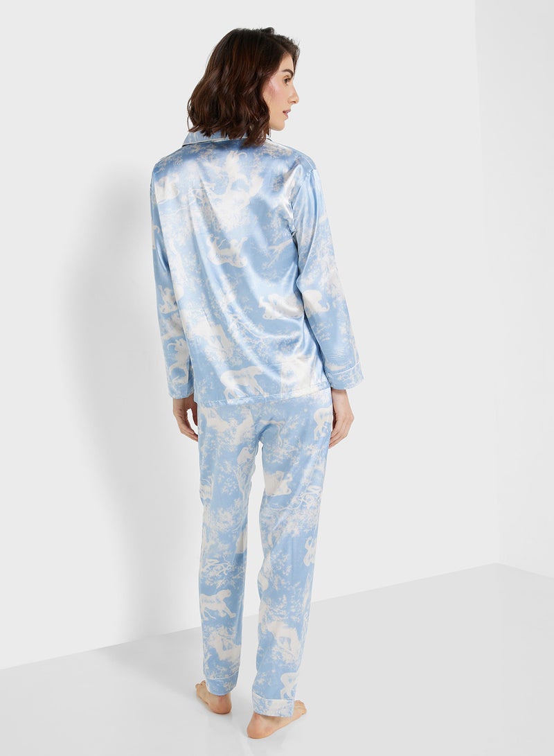 Ginger Satin Printed Shirt & Pyjama Set - Image 2