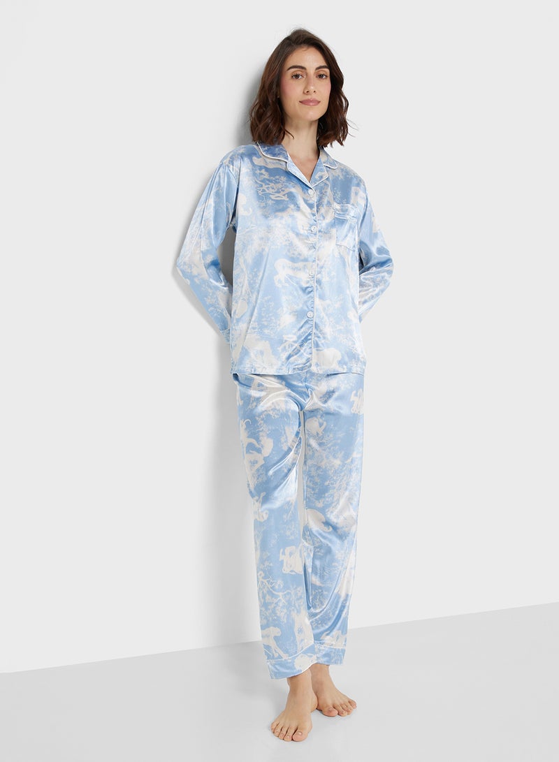 Ginger Satin Printed Shirt & Pyjama Set - Image 5