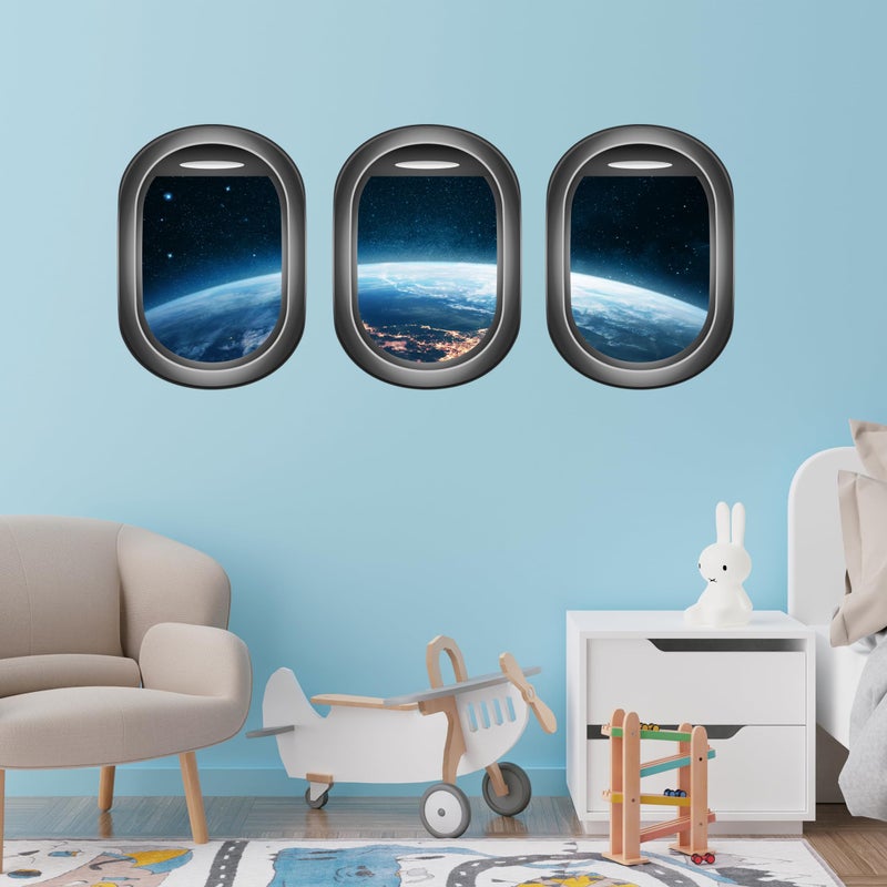 Robmoda Glow in The Dark 3D Space Wall Decals, Set of 3 Galaxy Window Stickers for Wall, Space Themed Room Decor for Kids Boys (Blue) - Image 4