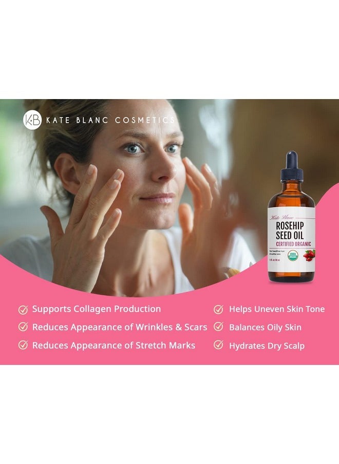 Kate Blanc Cosmetics - Kate Blanc Cosmetics Rosehip Oil for Face & Skin (1oz, Organic, Pure, Cold Pressed) Rosehip Seed Face Oil for Facial & Gua Sha Massage - Image 1