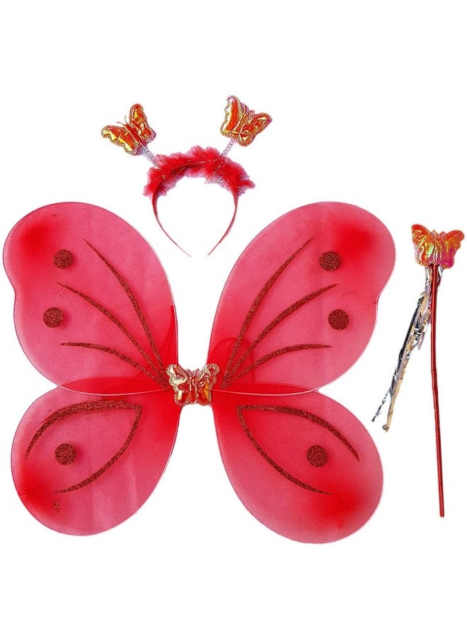 Funcart Funcart Red Butterfly Wing Fairy Set(Wings,Head Band and Wand) for Baby Girl Angel Birthday Party (Blue Color), Birthday Girl/Birthday Princess  - Image 1