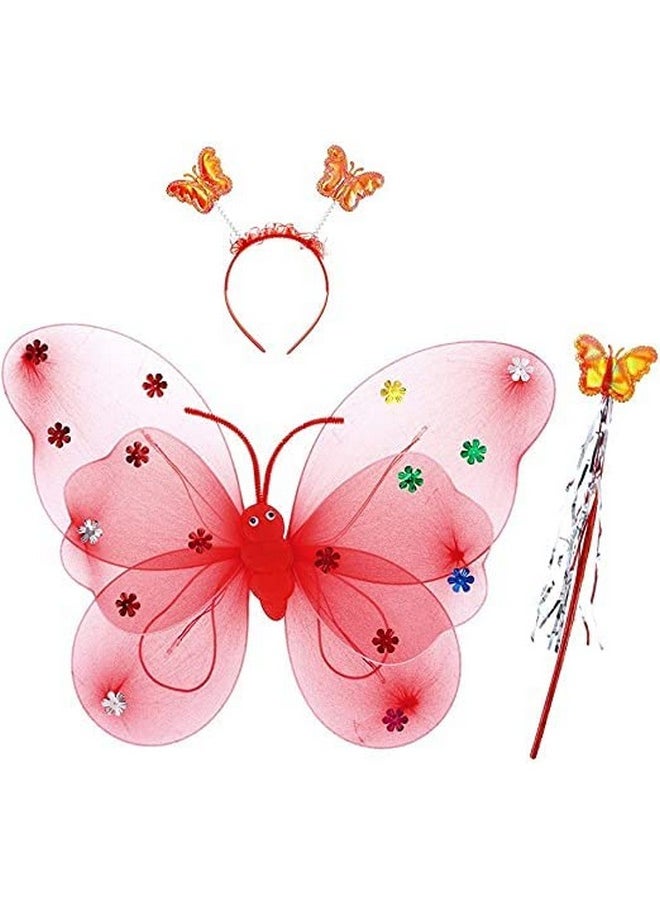 Funcart Funcart Red Butterfly Wing Fairy Set(Wings,Head Band and Wand) for Baby Girl Angel Birthday Party (Blue Color), Birthday Girl/Birthday Princess  - Image 3