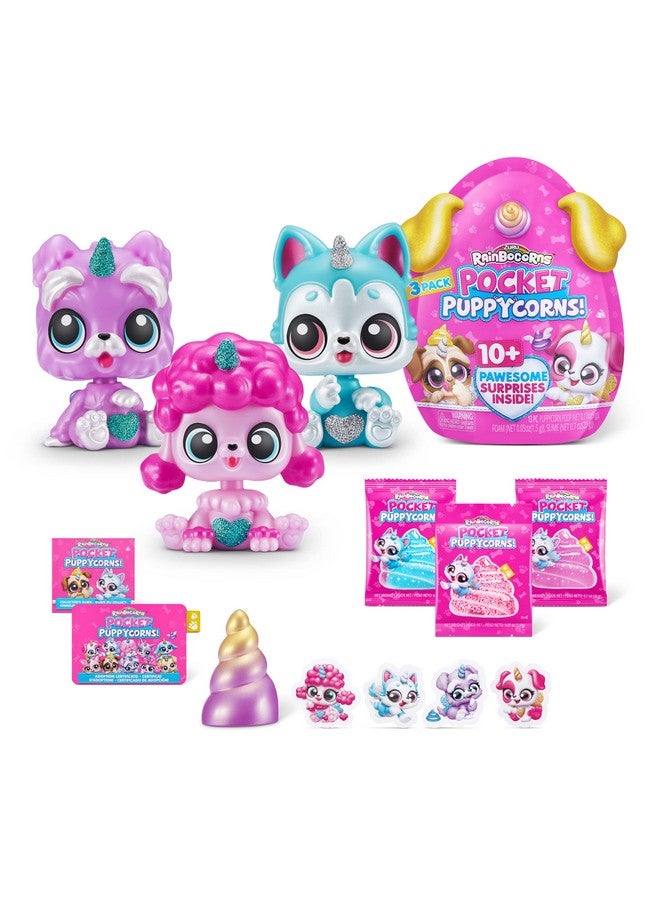 راينبوكورنز مجموعة من 3 قطع من Pocket Puppycorn من Zuru Toy Puppy Dog Mini Unboxing Girls Gift Idea Toys للفتيات هدية عيد ميلاد الأطفال - Image 1