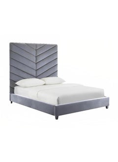 Homzmart Swedish Wood,  MDF Wood & Velvet Super King Bed 200x200x170 cm  - Grey  - Image 1