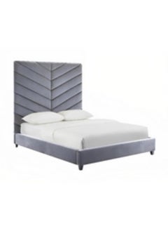 Homzmart Swedish Wood,  MDF Wood & Velvet Super King Bed 200x200x170 cm  - Grey  - Image 2