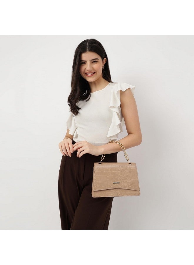 Fastrack Sling Bag For Women | Faux Leather Structured Sling With Metal Chain Handle and Adjustable Belt | Flap Closure and Spacious Interior | Trendy Women's Handbags - Image 2