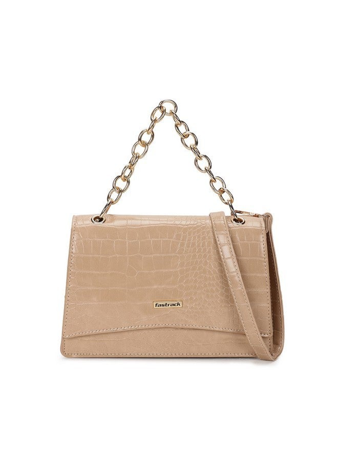 Fastrack Sling Bag For Women | Faux Leather Structured Sling With Metal Chain Handle and Adjustable Belt | Flap Closure and Spacious Interior | Trendy Women's Handbags - Image 1