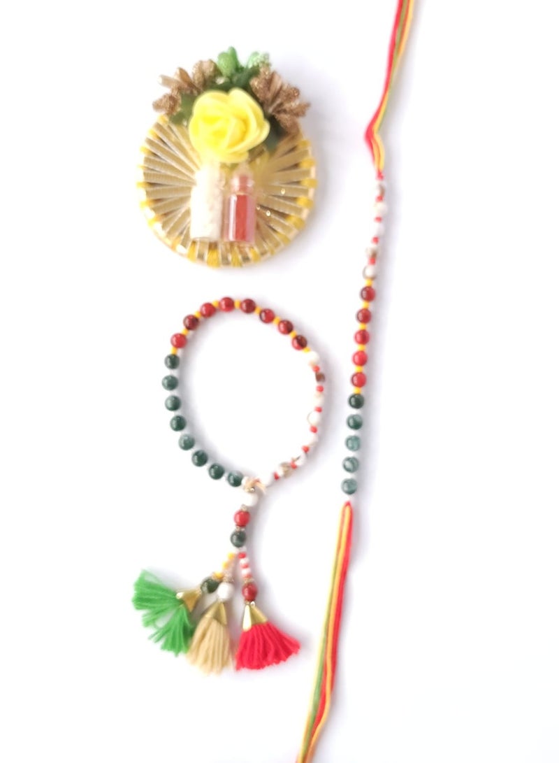 Shreeji Designer Bhai-Bhabhi Rakhi Set with Roli Chawal | Traditional Raksha Bandhan Gift Combo | Handcrafted Ethnic Rakhi for Brother & Sister-in-Law (Design 3)  - Image 1