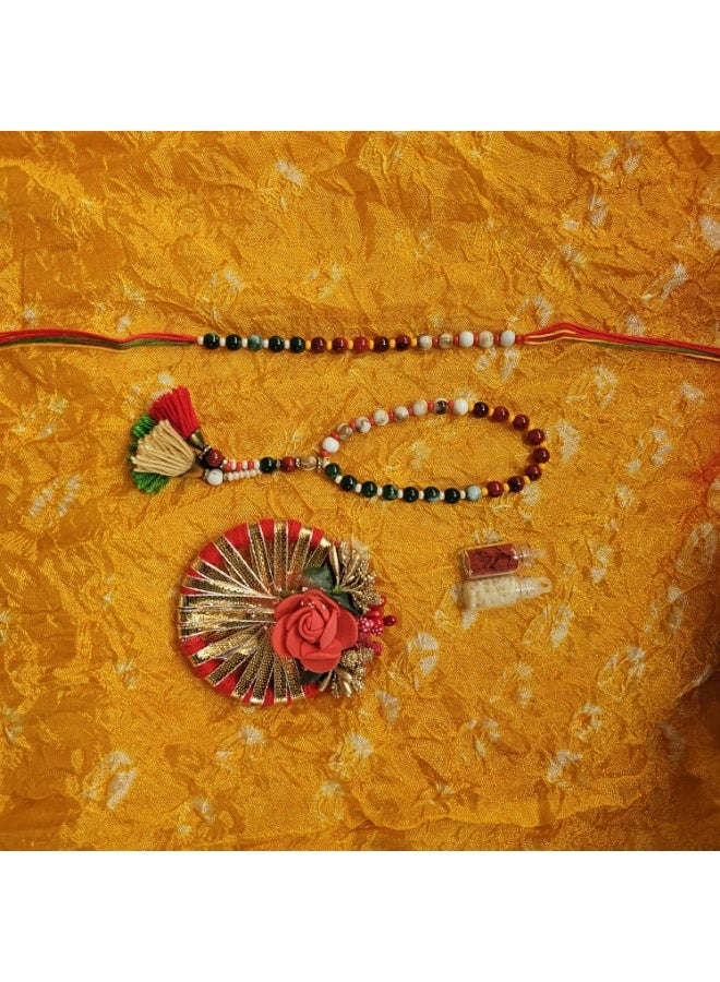 Shreeji Designer Bhai-Bhabhi Rakhi Set with Roli Chawal | Traditional Raksha Bandhan Gift Combo | Handcrafted Ethnic Rakhi for Brother & Sister-in-Law (Design 3)  - Image 2
