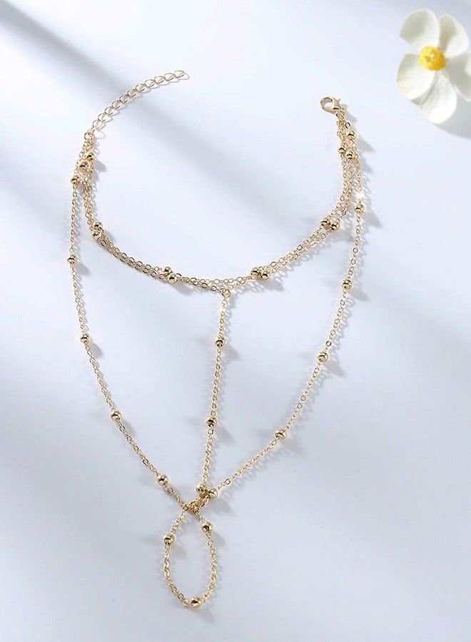 1 Pair Boho Beaded Foot Chain Layered Barefoot Sandals Summer Beach Beaded Anklet Barefoot Sandal Chain Adjustable Vintage Layered Ankle Chain for Women - Image 5