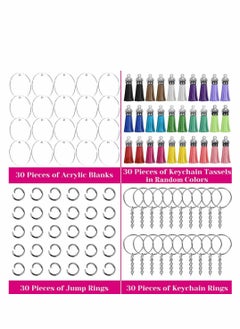 KASTWAVE 120Pcs Key Ring Acrylic Blanks Keychain Tassels Set  - Image 5