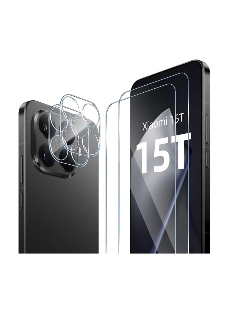 عام متوافق مع هاتف Xiaomi 15T Pro - حامي شاشة زجاجي مقوى، [2+2 قطعة] حامي شاشة وحامي عدسة كاميرا، صلابة 9H، وضوح عالي، مقاوم للخدوش - Image 1