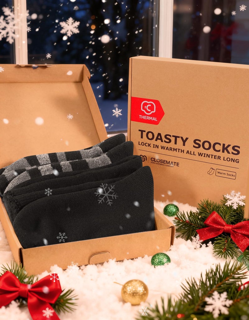 CLOSEMATE Mens Winter Thermal Socks Thick Warm Soft Comfortable Moisture Wicking for Cold Weather & Casual Wear(1Black1Black-Grey Stripes,L) - Image 3