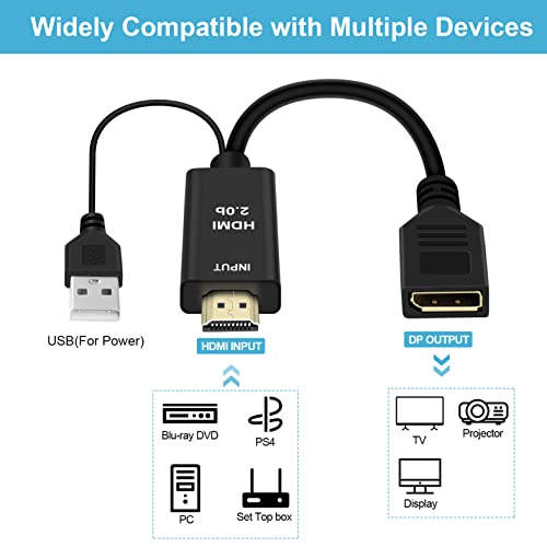 FERRISA 4K@60Hz HDMI to DisplayPort Cable Adapter/Converter with USB Power, Male to Female HDMI to DP Adaptor for Monitor, Support HDMI2.0 HDCP2.2, Compatible with Laptop, PS5, Xbox One, NS, Mac mini - Image 2