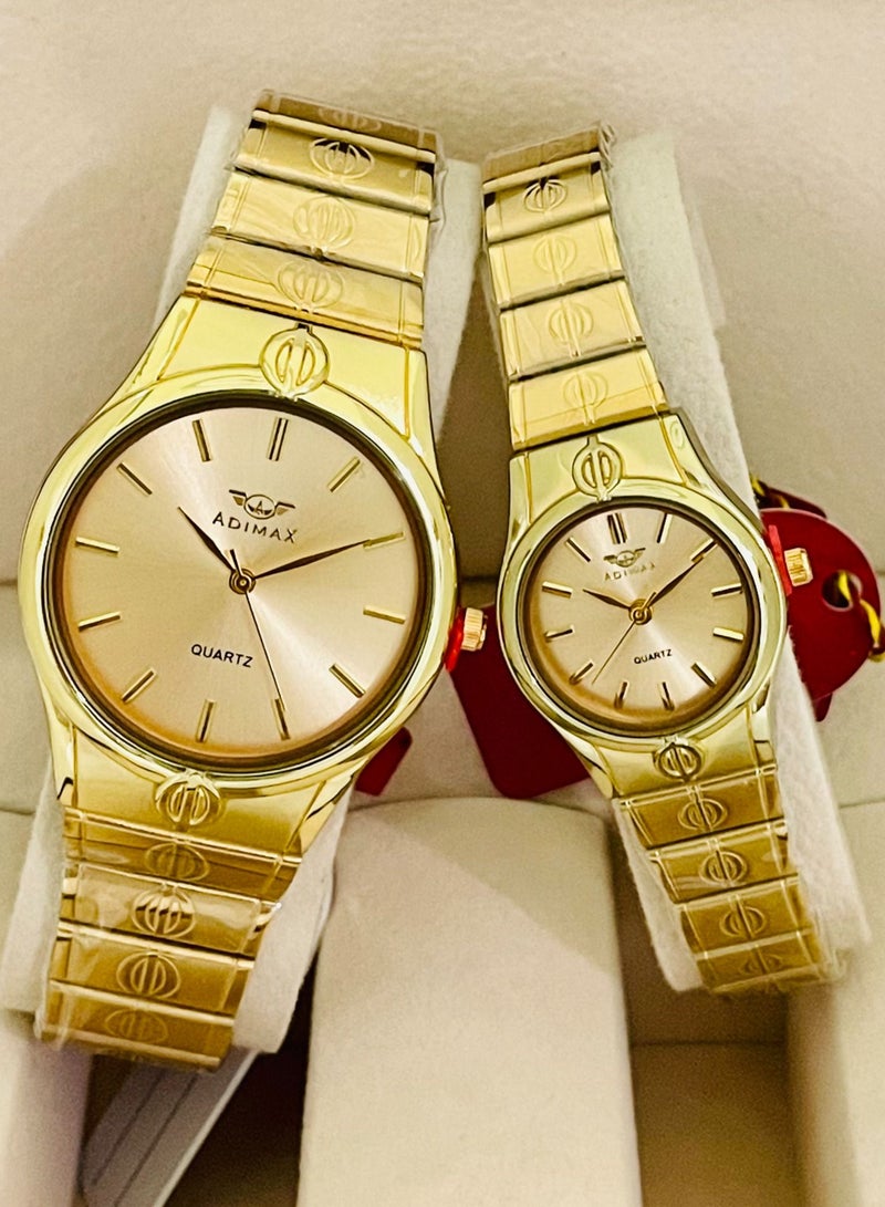 Admax couple watches 2 pcs for men and women gold plate pawnable  waterproof guarantee 100% with beautiful box - Image 2