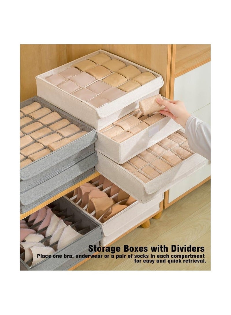 Y&D Underwear Socks Storage Organizer with Lid, 2 Packs Foldable Closet Drawer Dividers, Wardrobe Boxes, Fabric Dresser Bin for Bra Scarf Neck Tie Container (7 Cells Gray) - Image 4