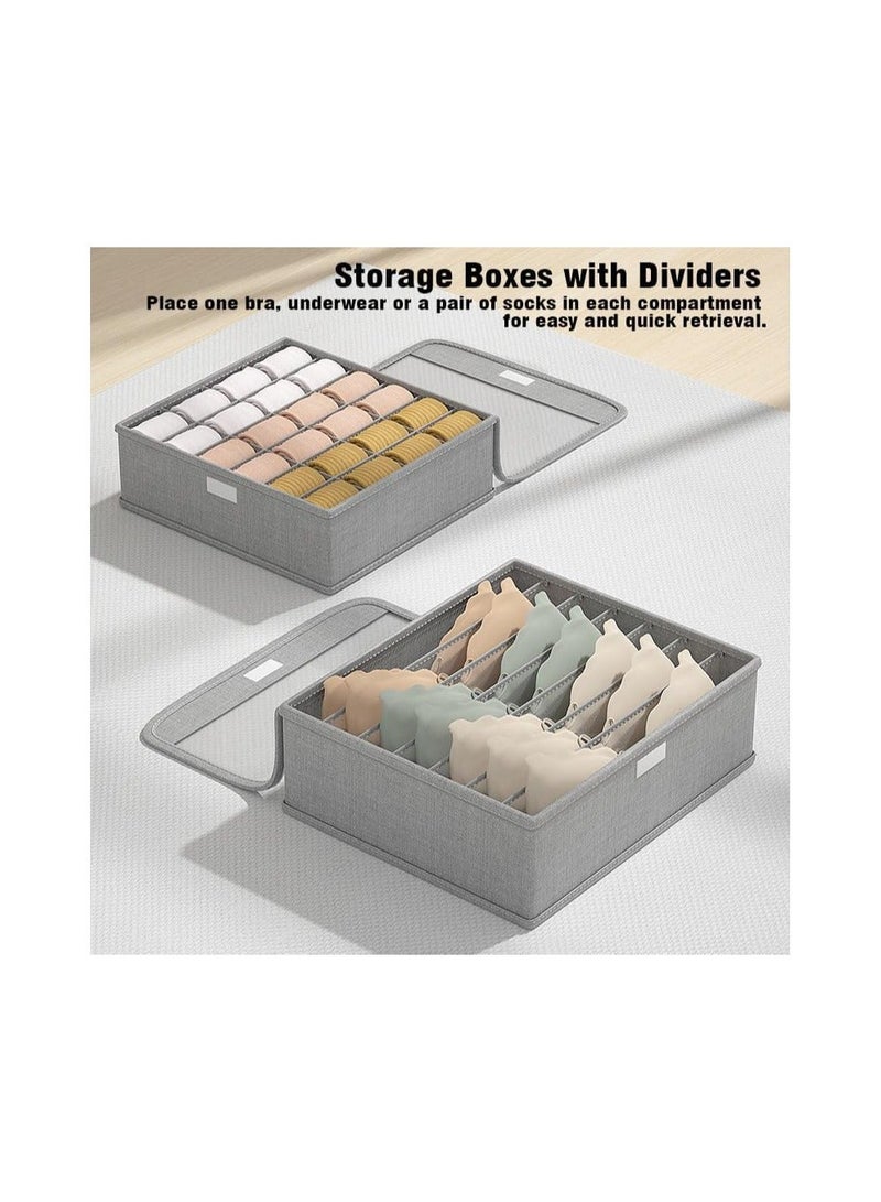 Y&D Underwear Socks Storage Organizer with Lid, 2 Packs Foldable Closet Drawer Dividers, Wardrobe Boxes, Fabric Dresser Bin for Bra Scarf Neck Tie Container (7 Cells Gray) - Image 2