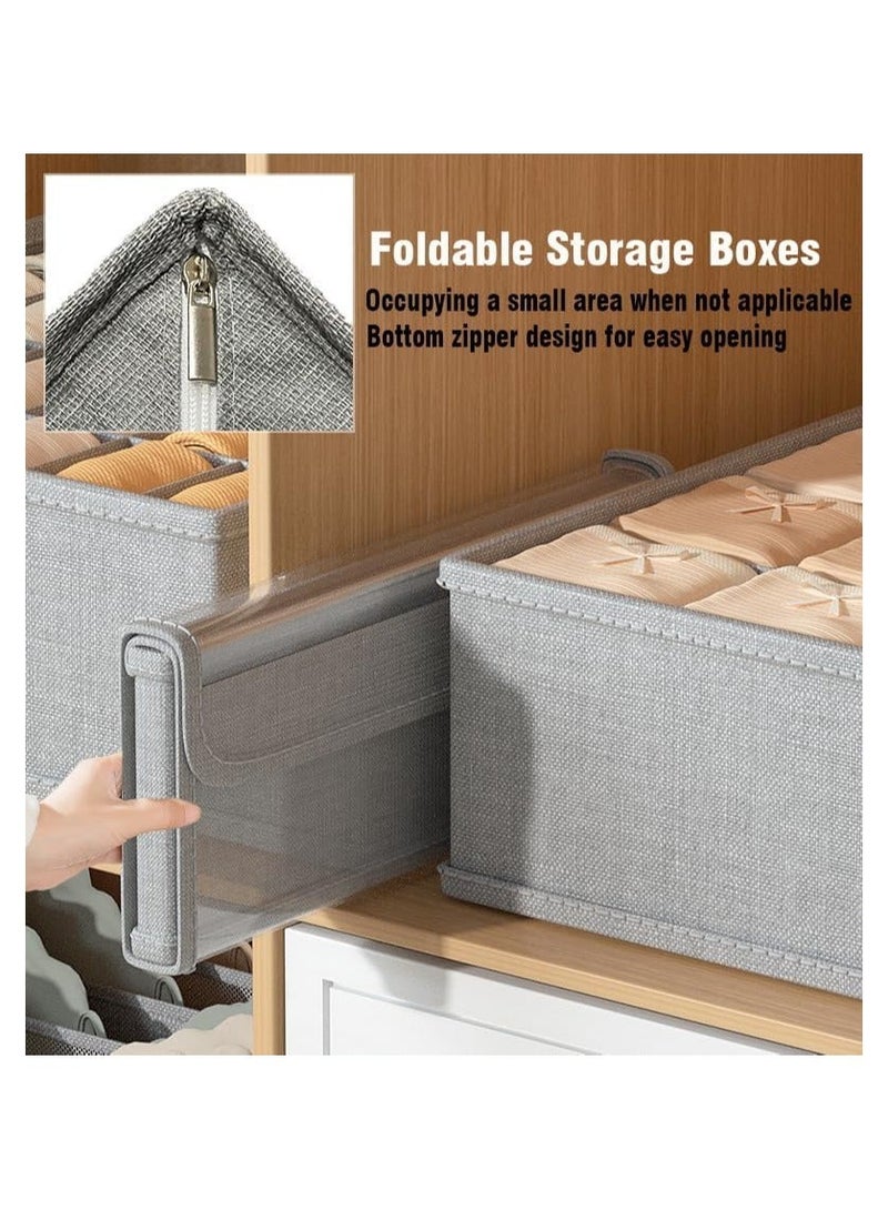 Y&D Underwear Socks Storage Organizer with Lid, 2 Packs Foldable Closet Drawer Dividers, Wardrobe Boxes, Fabric Dresser Bin for Bra Scarf Neck Tie Container (7 Cells Gray) - Image 5