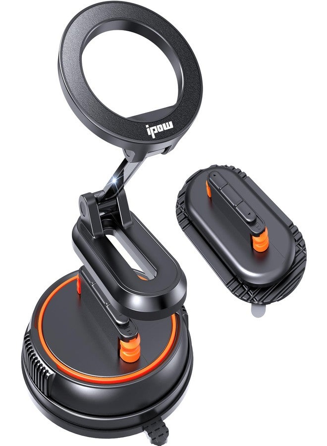 IPOW 3 in1 Dual Included Bases Car Phone Holder, Detachable Magnetic Car Phone Mount Compatible with iPhone 17 16 15 Pro Max, Compatible with MagSafe for Dashboard, Gym, Windshield, Office, Home - Image 1