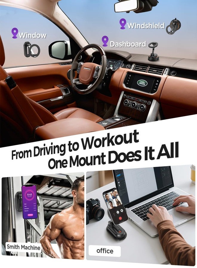 IPOW 3 in1 Dual Included Bases Car Phone Holder, Detachable Magnetic Car Phone Mount Compatible with iPhone 17 16 15 Pro Max, Compatible with MagSafe for Dashboard, Gym, Windshield, Office, Home - Image 2