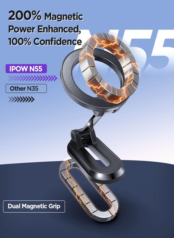 IPOW 3 in1 Dual Included Bases Car Phone Holder, Detachable Magnetic Car Phone Mount Compatible with iPhone 17 16 15 Pro Max, Compatible with MagSafe for Dashboard, Gym, Windshield, Office, Home - Image 3