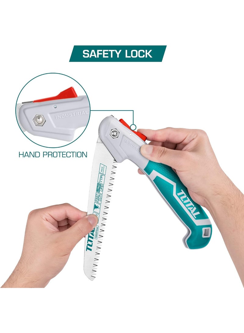 TOTAL Folding Saw 7 Inch 180mm, SK5 Carbon Steel Blade, 7 TPI Triple-Ground Teeth, Foldable Hand Saw, Pruning Saw, Wood Cutting Saw, Garden Saw, Camping Saw, Fast Cutting, THFSW1806 - Image 2