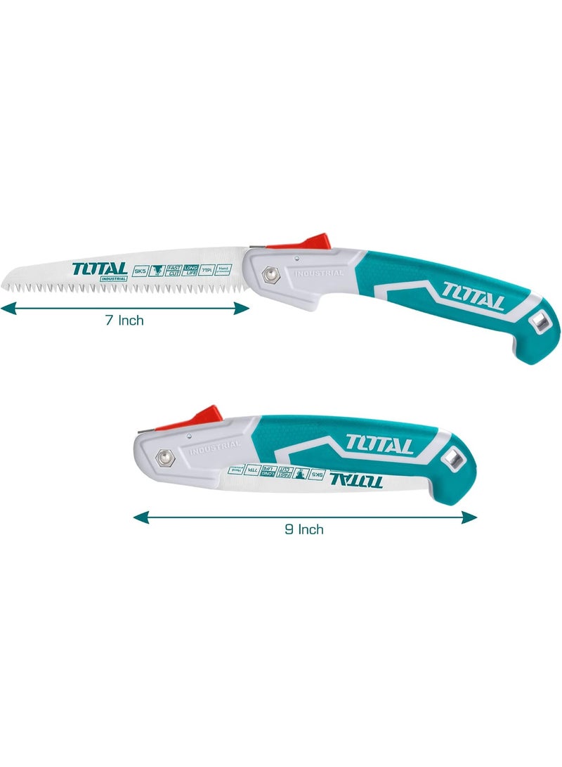 TOTAL Folding Saw 7 Inch 180mm, SK5 Carbon Steel Blade, 7 TPI Triple-Ground Teeth, Foldable Hand Saw, Pruning Saw, Wood Cutting Saw, Garden Saw, Camping Saw, Fast Cutting, THFSW1806 - Image 3