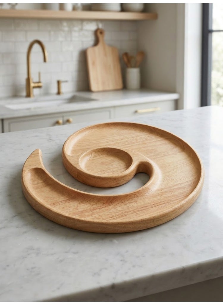 Wooden Spiral Serving Tray with Integrated Dip Bowl - Image 2