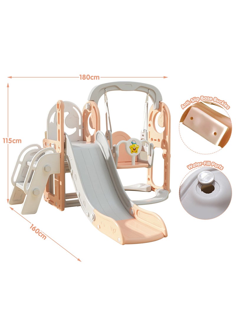 Pokuula Kids Slide & Swing Set 5-in-1 Indoor/Outdoor Playground with Basketball Hoop and Storage Bin- Fun Climber for Toddlers (180x160x115cm) - Image 3