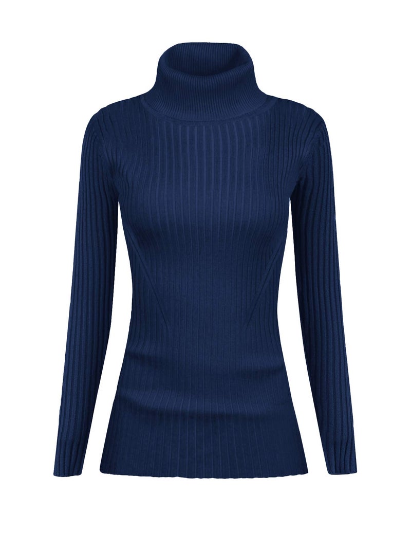 v28 Women Stretchable Turtleneck Knit Long Sleeve Slim Fit Sweater (Large, Navy) - Image 3