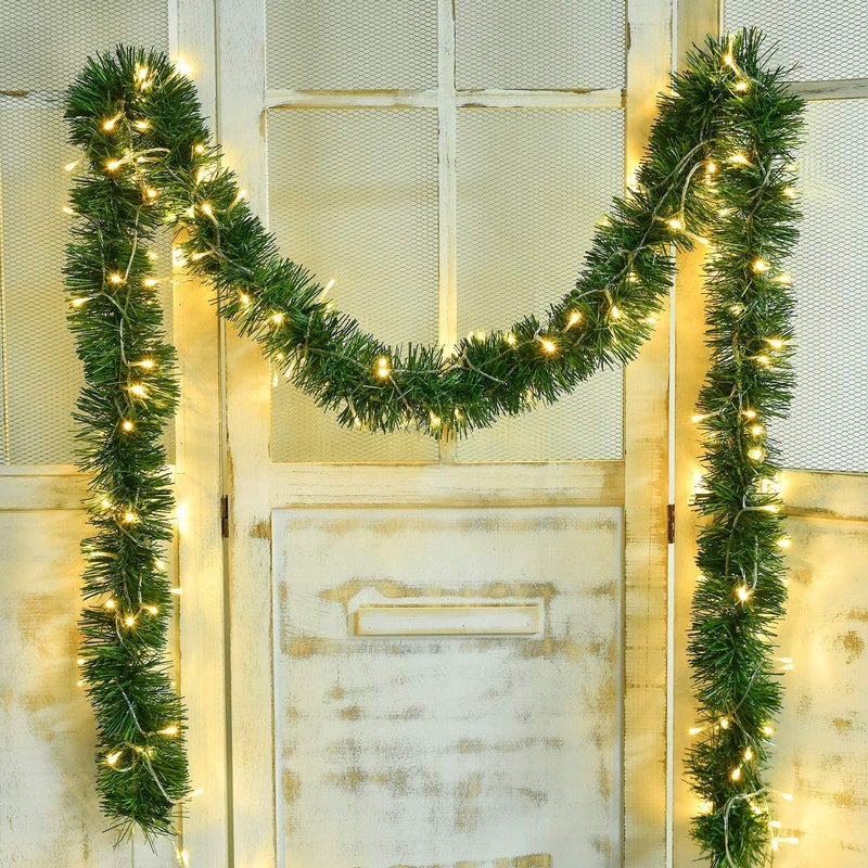 Artiflr Artiflr 33 Ft Christmas Garland with 100 LED Light Artificial Pine Garland Holiday Decor for Outdoor or Indoor Artificial Green Greenery Garland or Fireplaces Holiday Party Decorations