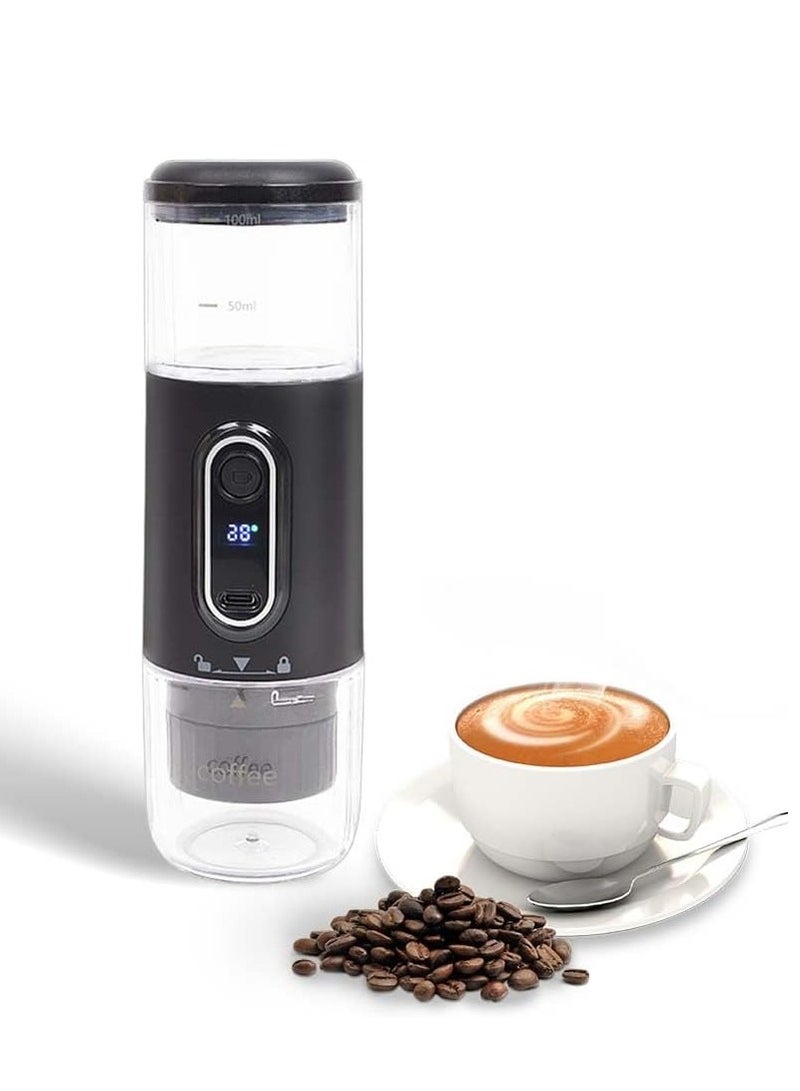 AirYoung ماكينة صنع الاسبريسو المحمولة، ماكينة صنع الاسبريسو للسفر مع شحن USB، كبسولات متوافقة ومسحوق القهوة، تعمل يدويًا للسفر والتخييم والتنزه سيرًا على الأقدام أو المكتب - Image 1