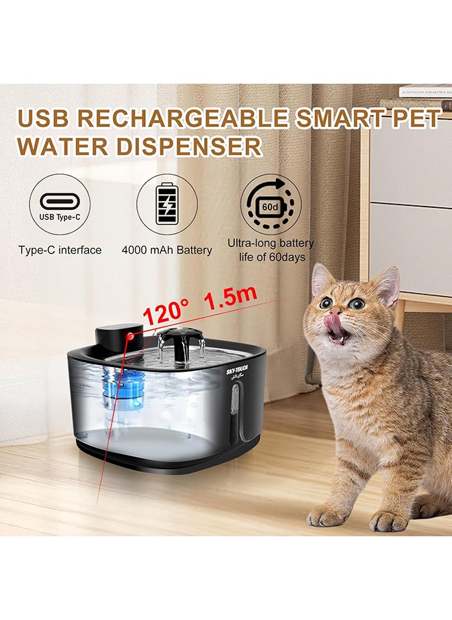 SKY-TOUCH - 3.2L Wireless Cat Water Fountain for Drinking,Water Dispenser with Motion Sensor,Deep Purification with Activated Carbon Filter,Battery Operated | 30dB Ultra Quiet | 3 Water Spray Modes,Cat - Image 1