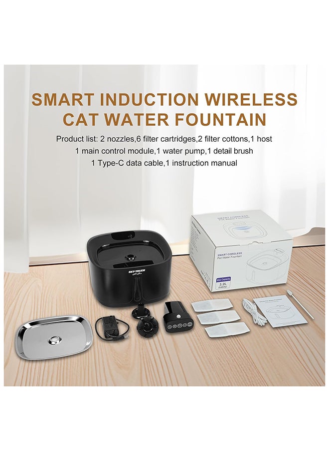 SKY-TOUCH - 3.2L Wireless Cat Water Fountain for Drinking,Water Dispenser with Motion Sensor,Deep Purification with Activated Carbon Filter,Battery Operated | 30dB Ultra Quiet | 3 Water Spray Modes,Cat - Image 1