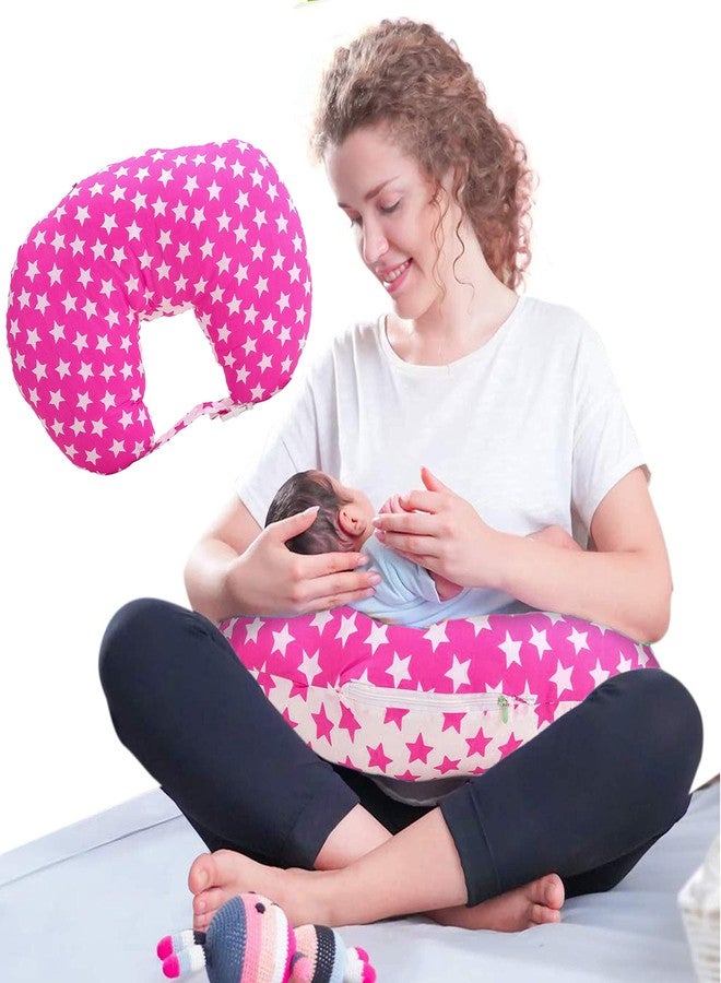 Kid's Charm Milky Star Portable 5 in 1 Baby Breast Feeding Pillow for New Born Baby | Infant Baby Nursing Feeding Pillow for Breastfeeding with Removable Cover, Cotton Pillow (Pink)