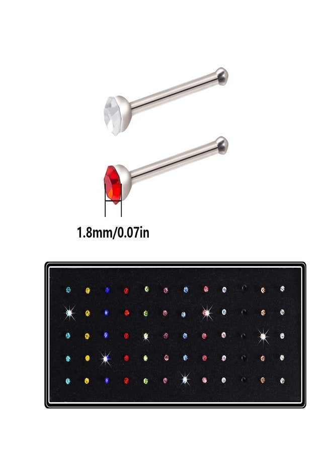 cnomg 2 Sets 120 pcs Stainless Steel Nose Ring Body Piercing Jewelry Nose Bone Stud Nose Hoop Crystal Hypoallergenic White+Multicolor, 2.5mm, Stainless Steel, no gemstone - Image 2