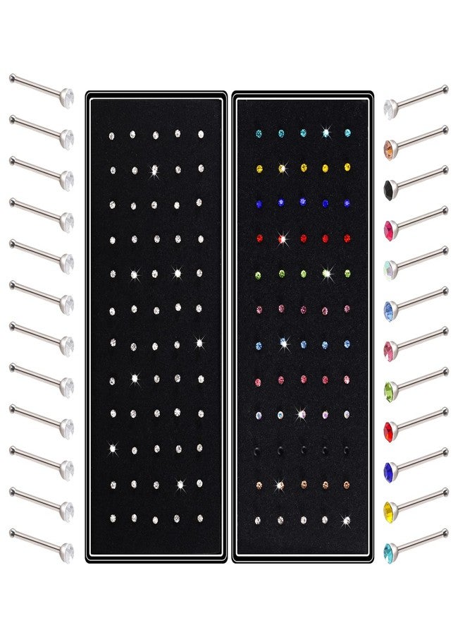 cnomg 2 Sets 120 pcs Stainless Steel Nose Ring Body Piercing Jewelry Nose Bone Stud Nose Hoop Crystal Hypoallergenic White+Multicolor, 2.5mm, Stainless Steel, no gemstone - Image 1