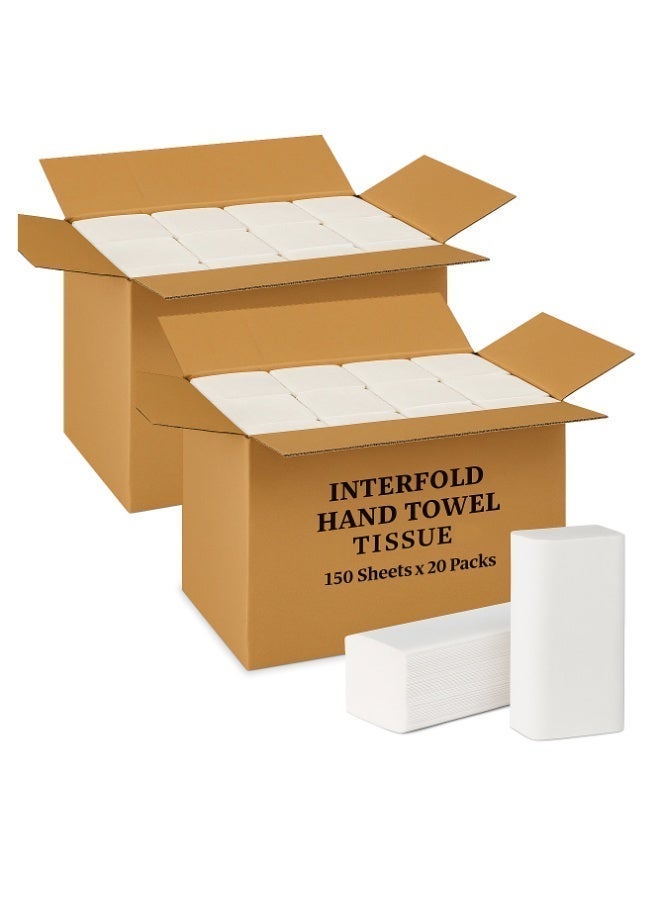 ورق مناديل يدوي متداخل للوجه – صندوقان، كل صندوق يحتوي على 150 ورقة × 20 عبوة – مناديل ورقية ناعمة وصحية - Image 1