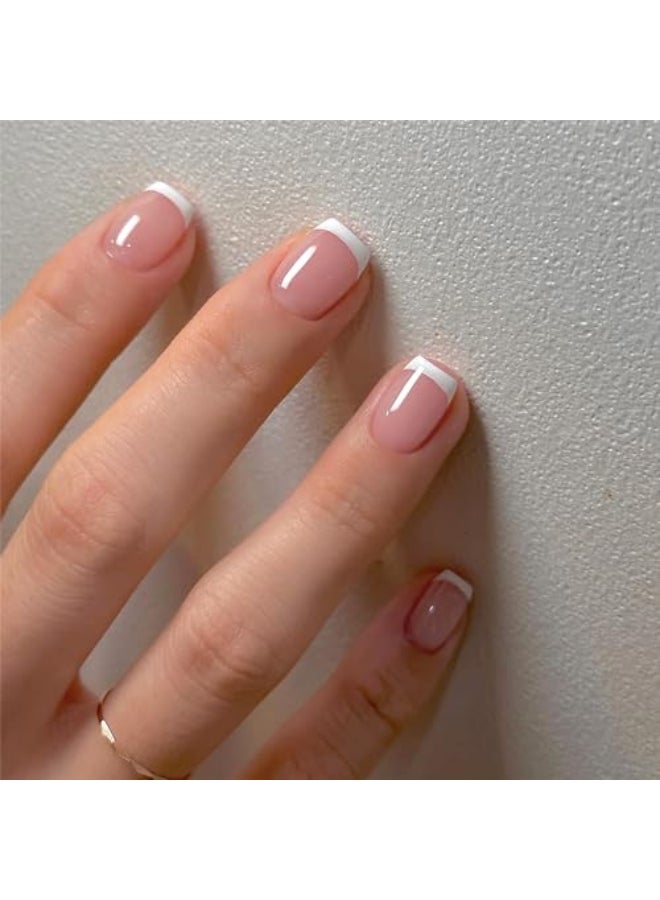 Vopintpy White French Tip Press on Nails Short Square Fake Nails Mirror Acrylic Glue on Nails Reusable Stick on Nails for Women DIY Manicure Design - Image 1